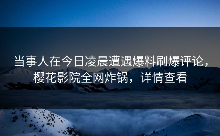 当事人在今日凌晨遭遇爆料刷爆评论，樱花影院全网炸锅，详情查看
